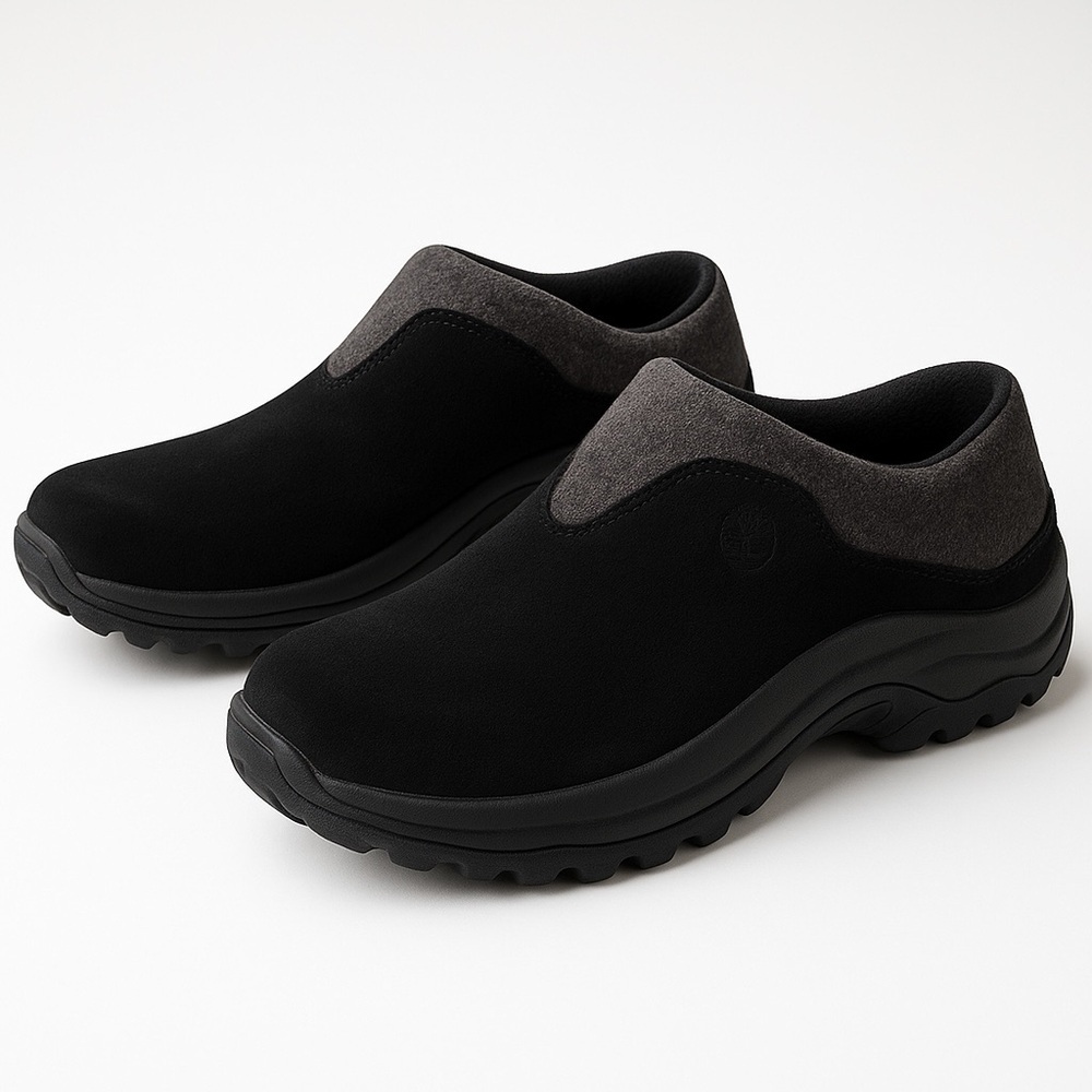 Timberland Black and Gray Slip-On Leather Loafers‎ Women’s sz 6.5M
